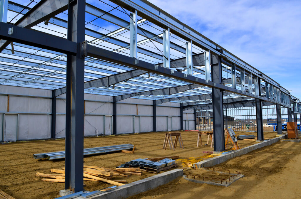 steel frame commercial building under construction for expanding