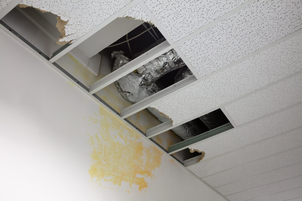 close up of damaged ceiling